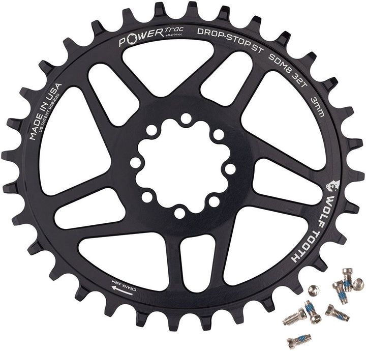 Wolf Tooth Elliptical Direct Mount Chainring - 32t SRAM 8-Bolt DM 3mm Offset Drop-Stop ST Requires HG+ Chain BLK