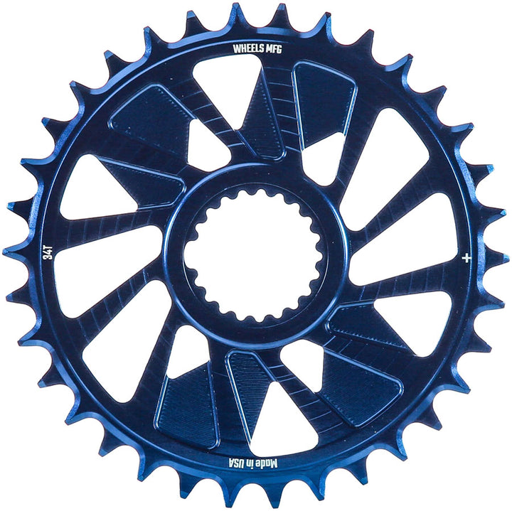 Wheels Manufacturing Direct Mount Chainring - 34t Shimano Direct Mount 1.5mm Outboard Offset HG+ Chain Compatible Blue