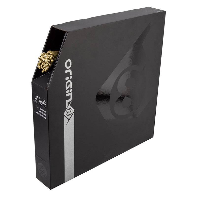 Origin8 SS SuperSlick Electrolysis Gear Cable Front or Rear 2800mm 1.1mm SS Gold Box of 50 MTB/Road