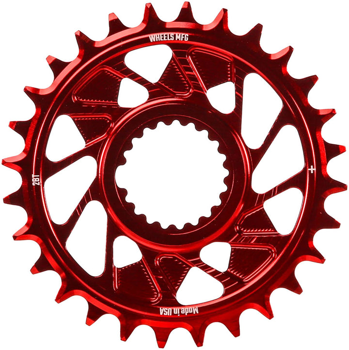 Wheels Manufacturing Direct Mount Chainring - 28t Shimano Direct Mount 1.5mm Outboard Offset HG+ Chain Compatible Red
