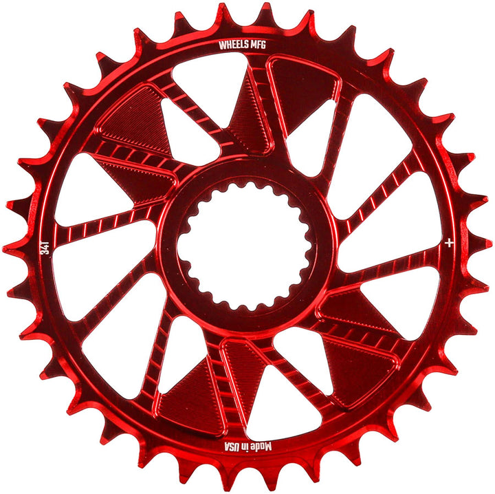 Wheels Manufacturing Direct Mount Chainring - 34t Shimano Direct Mount 1.5mm Inboard Offset HG+ Chain Compatible Red