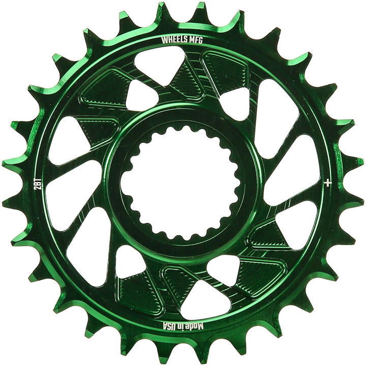 Wheels Manufacturing Direct Mount Chainring - 28t Shimano Direct Mount 1.5mm Outboard Offset HG+ Chain Compatible Green
