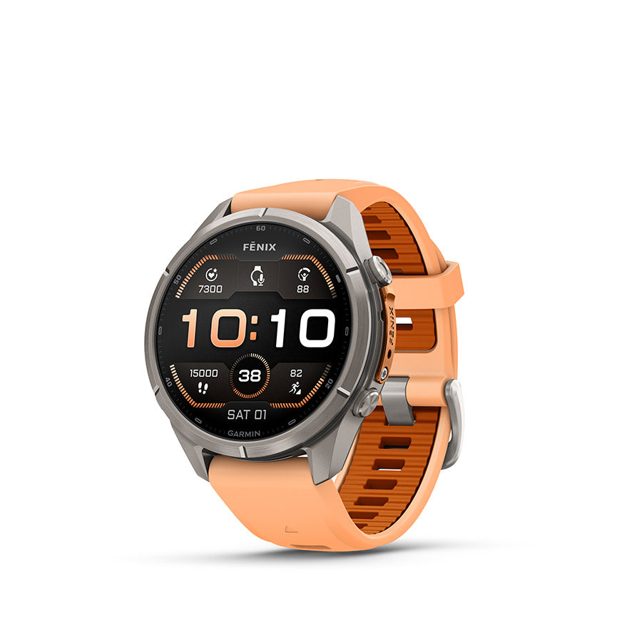 Garmin fenix 9 Pro 43mm Watch Watch Color: Titanium Wristband: Shell Pink/ Autumn Orange - Silicone