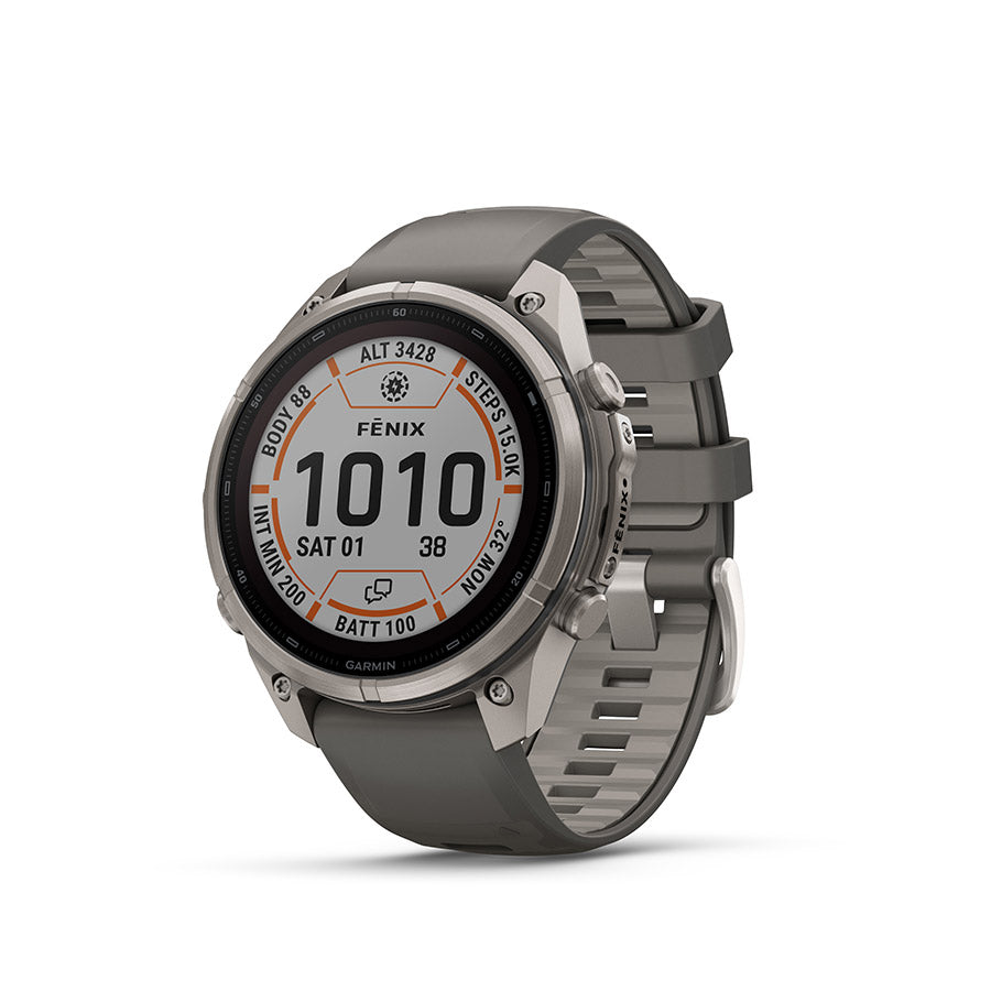 Garmin fenix 9 Pro inReach Solar 47mm Watch Watch Color: Titanium Wristband: Pebble Grey/ Silver Grey - Silicone