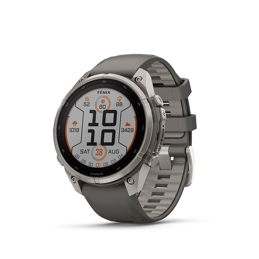 Garmin fenix 9 Pro Solar 47mm Watch Watch Color: Titanium Wristband: Pebble Grey/ Silver Grey - Silicone