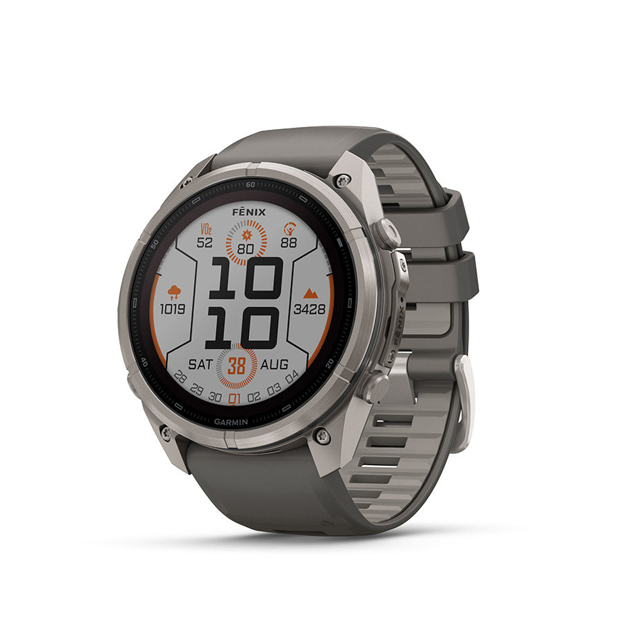 Garmin fenix 9 Pro Solar 51mm Watch Watch Color: Titanium Wristband: Pebble Grey/ Silver Grey - Silicone