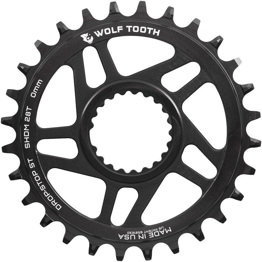 Wolf Tooth Direct Mount Chainring - 28t Shimano Direct Mount 0mm Offset Drop-Stop ST Requires 12-Speed HG+ Chain BLK