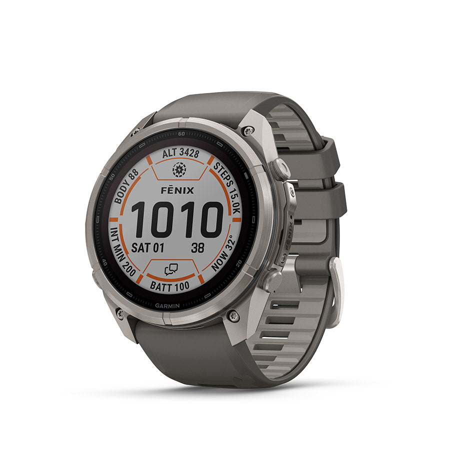 Garmin fenix 9 Pro inReach Solar 51mm Watch Watch Color: Titanium Wristband: Pebble Grey/ Silver Grey - Silicone