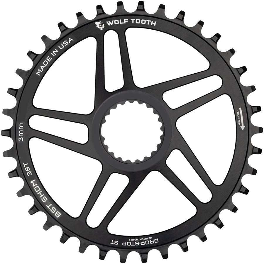 Wolf Tooth Direct Mount Chainring - 38t Shimano DM For Boost Cranks 3mm Offset Drop-Stop ST Requires 12-Speed HG+ Chain BLK