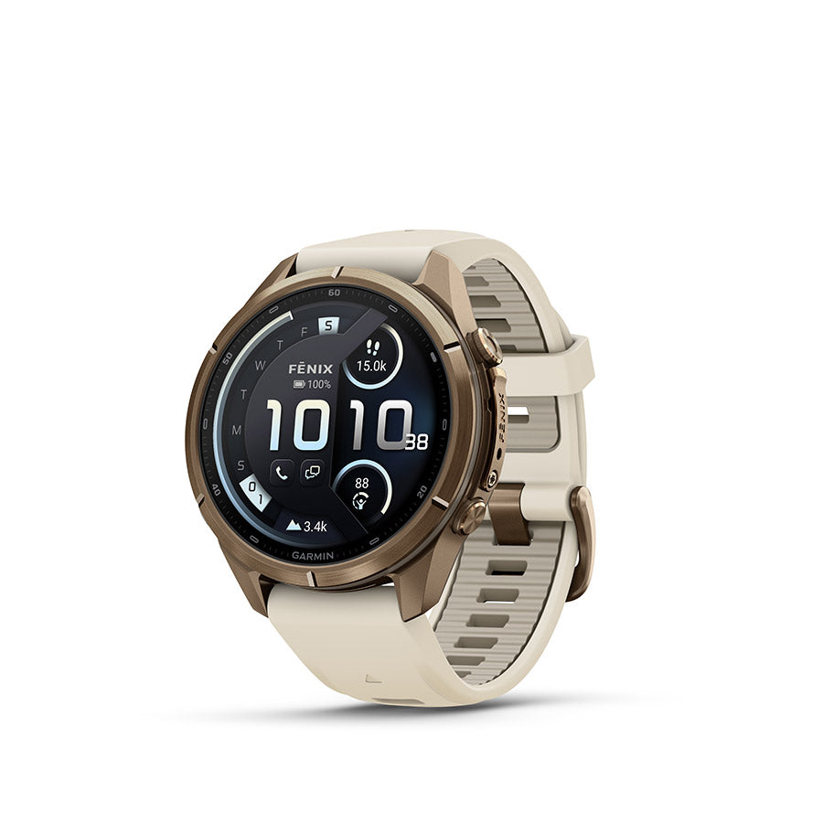 Garmin fenix 9 Pro inReach 43mm Watch Watch Color: Gold Wristband: Cream/ French Grey - Silicone