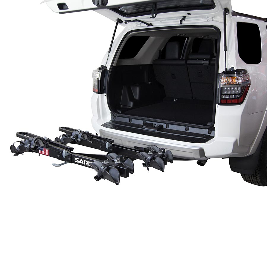 Saris Freedom Hitch Mount Rack 2'' Bikes: 4 Max weight per bike: 60 lb for 2 closest - 35 lb for 2 furthest trays