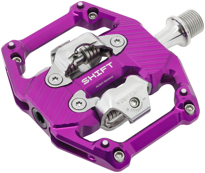 Wolf Tooth SHIFT Gravity Clipless Pedals - Dual Sided Clipless Alloy 9/16" Ultraviolet Purple Pair Shimano SPD