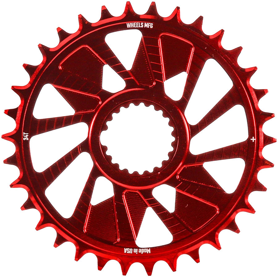 Wheels Manufacturing Direct Mount Chainring - 34t Shimano Direct Mount 1.5mm Outboard Offset HG+ Chain Compatible Red