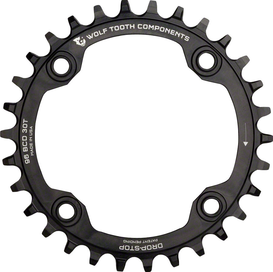 Wolf Tooth 96 Symmetrical BCD Chainring - 30t 96 BCD 4-Bolt Drop-Stop A For Shimano Cranks BLK