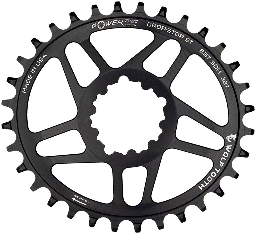 Wolf Tooth Elliptical Direct Mount Chainring - 30t SRAM 3-Bolt DM Drop-Stop ST For SRAM Boost Cranks Requires HG+ Chain BLK