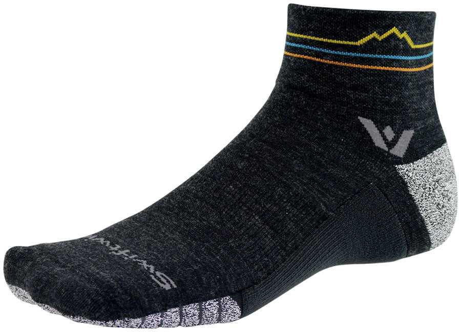 Swiftwick Flite XT Trail Quarter Crew Socks - 4" Coal Sunset Mountain Large