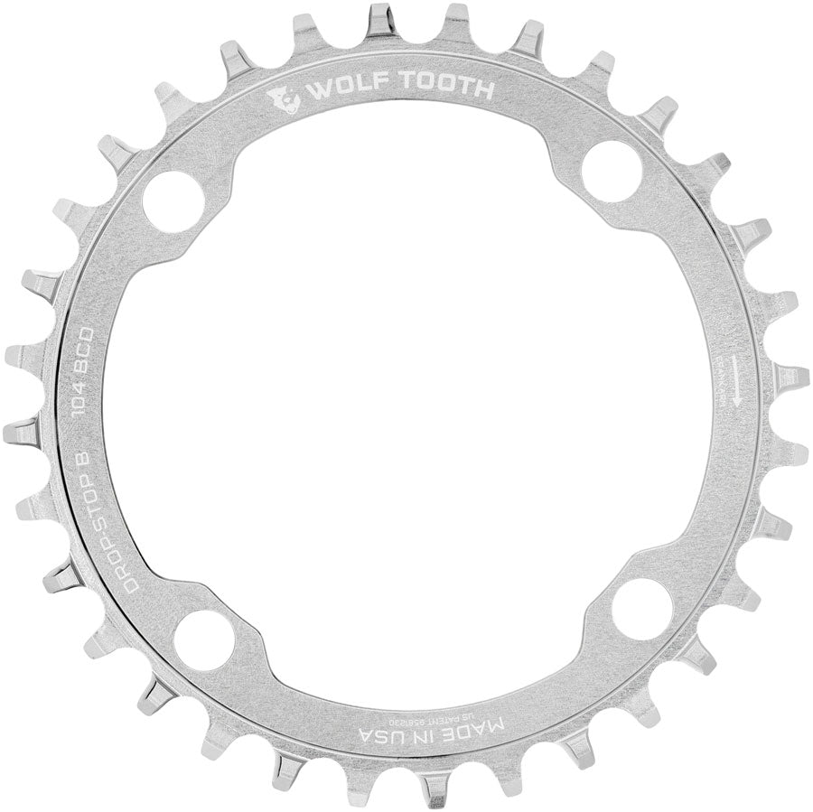Wolf Tooth 104 BCD Chainring - 30t 104 BCD 4-Bolt Drop-Stop B Raw Silver