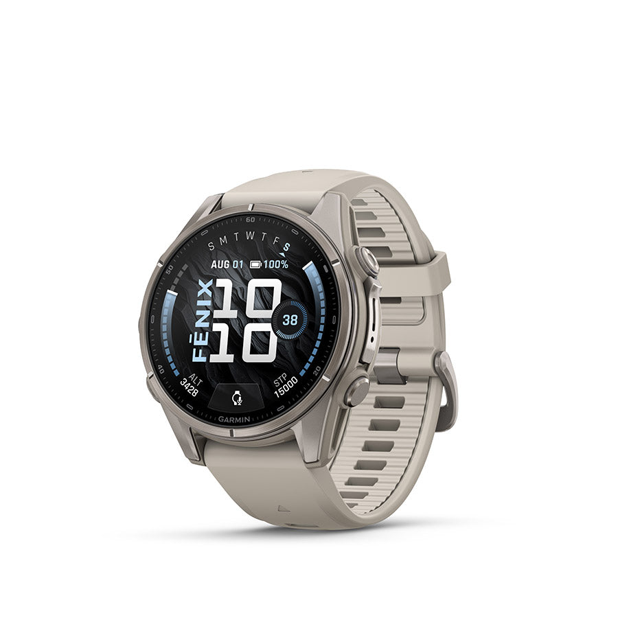Garmin fenix 9 43mm Watch Watch Color: Titanium Wristband: Fog Grey - Silicone