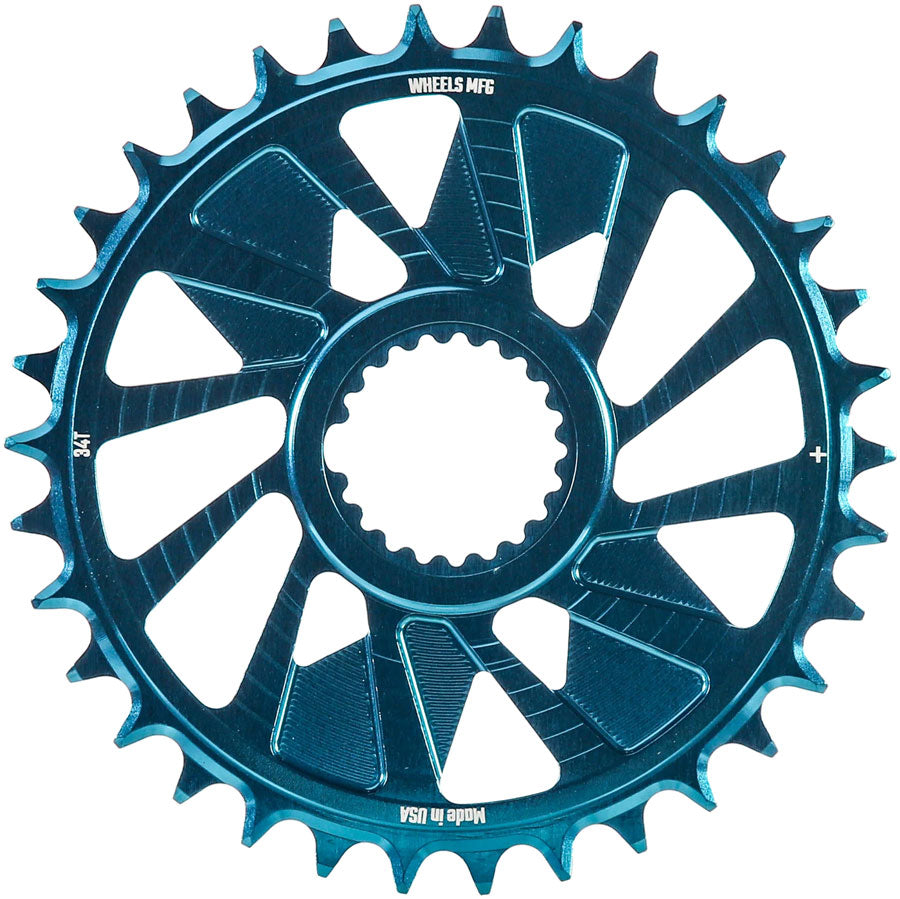 Wheels Manufacturing Direct Mount Chainring - 34t Shimano Direct Mount 1.5mm Outboard Offset HG+ Chain Compatible Teal