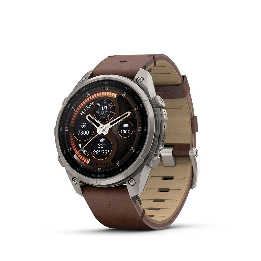 Garmin fenix 9 Pro inReach 47mm Watch Watch Color: Titanium Wristband: Walnut - Leather