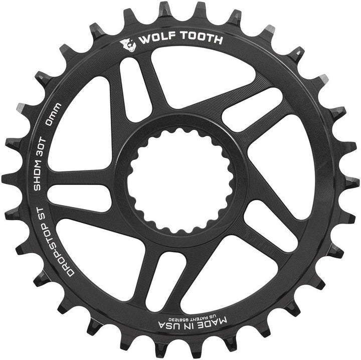 Wolf Tooth Direct Mount Chainring - 30t Shimano Direct Mount 0mm Offset Drop-Stop ST Requires 12-Speed HG+ Chain BLK