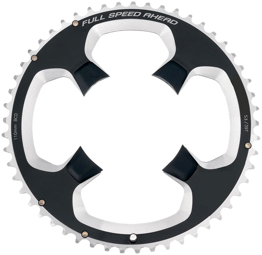 Full Speed Ahead PowerBox Road Chainring 1x 53T Tooth Count 110BCD Asymmetric BoltPattern 4-Bolt Interface – BLK