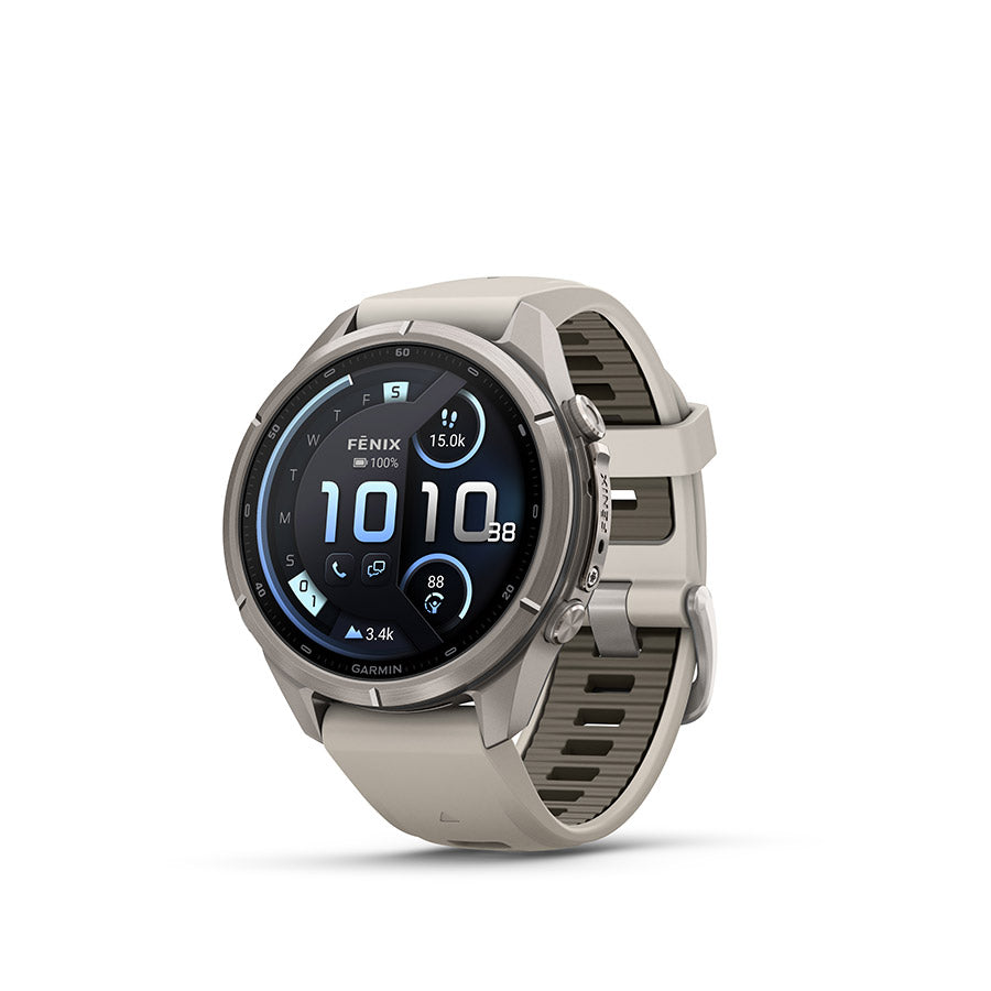 Garmin fenix 9 Pro inReach 43mm Watch Watch Color: Titanium Wristband: Fog Grey/ Dark Sandstone - Silicone