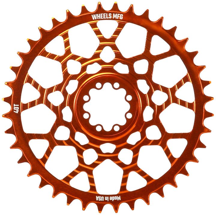 Wheels Manufacturing Gravel Direct Mount Chainring - 40t SRAM 8-Bolt Direct Mount 6.5mm Inboard OffsetT-Type Chain Compatible Orange