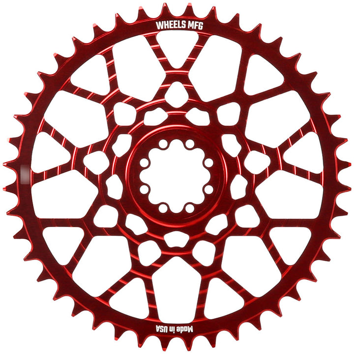 Wheels Manufacturing Gravel Direct Mount Chainring - 46t SRAM 8-Bolt Direct Mount 6.5mm Inboard Offset T-Type Chain Compatible Red