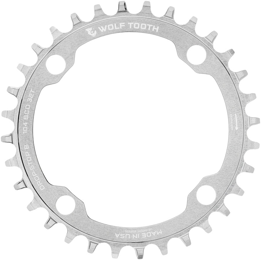 Wolf Tooth 104 BCD Chainring - 32t 104 BCD 4-Bolt Drop-Stop B Raw Silver