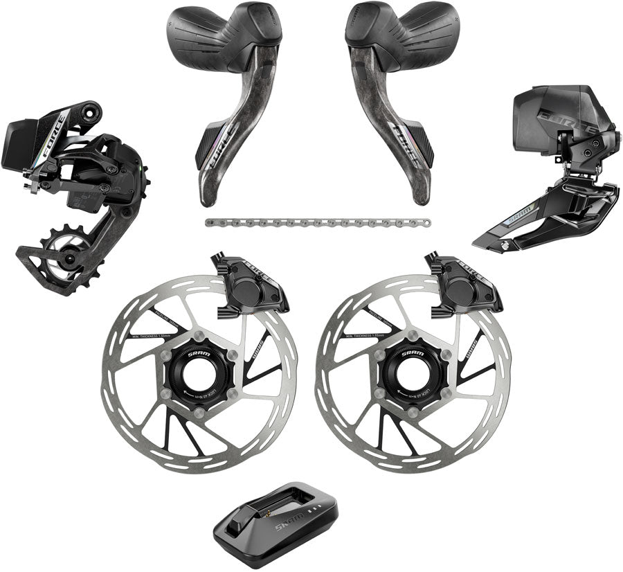 SRAM Force eTap AXS Road Groupset - 2x12-Speed HRD Shift/Brake Levers FM Calipers CL Rotors Chain F/R Derailleurs E2