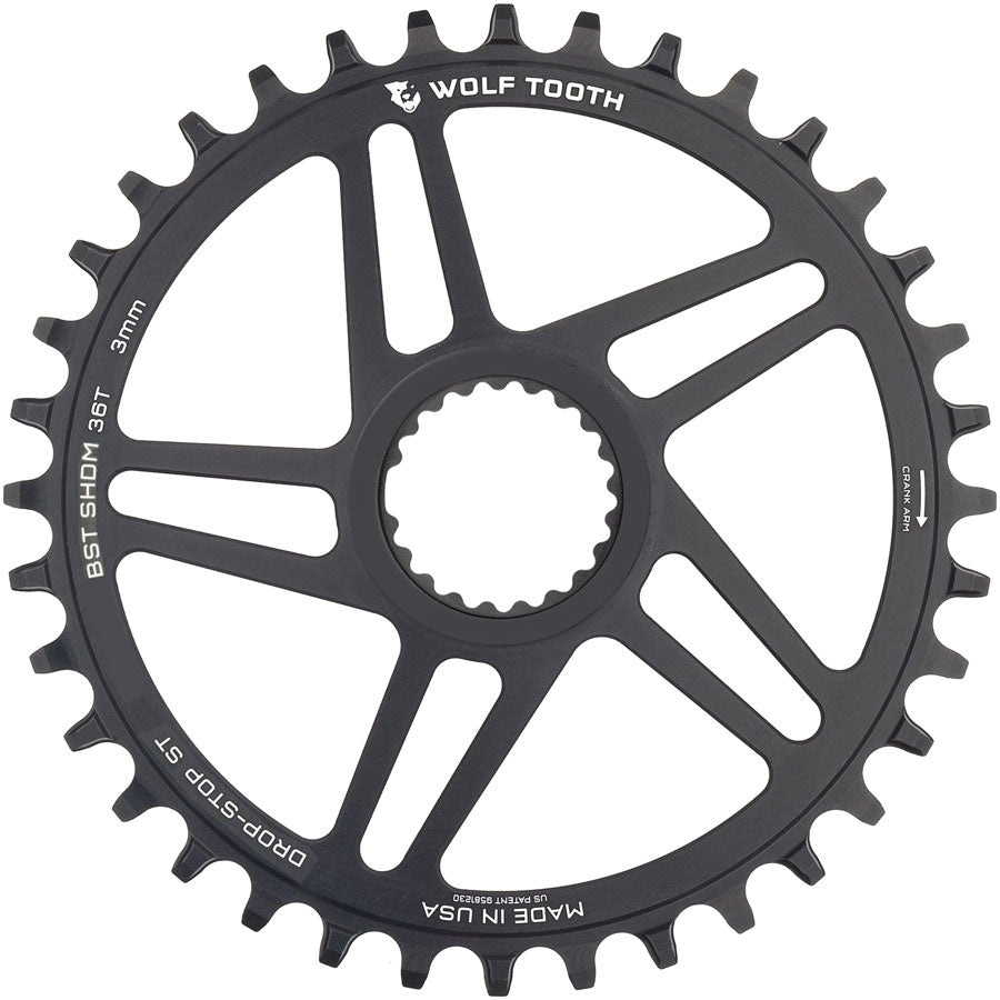 Wolf Tooth Direct Mount Chainring - 36t Shimano DM For Boost Cranks 3mm Offset Drop-Stop ST Requires 12-Speed HG+ Chain BLK