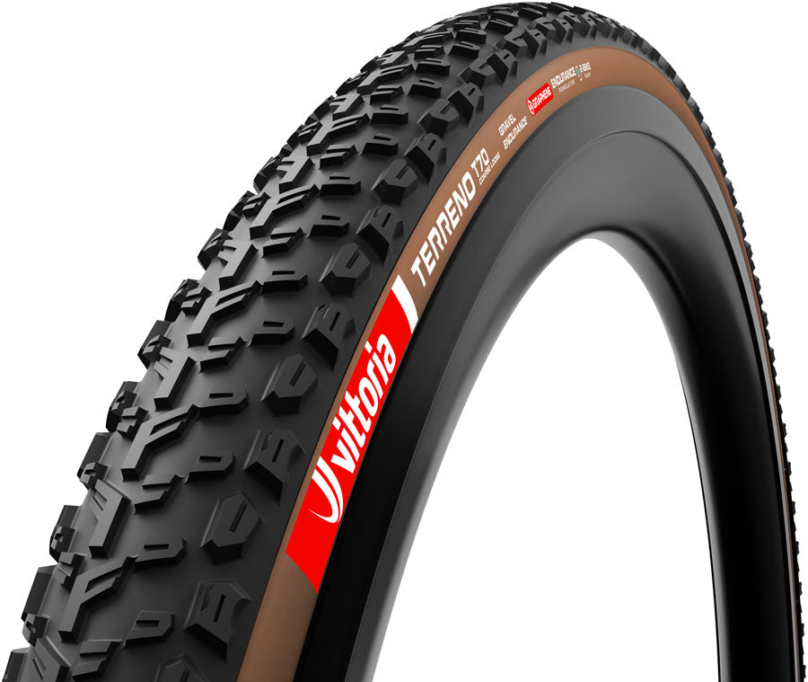 Vittoria Terreno T70 Coarse Loose Tire - 700 x 55 Tubeless Folding BLK/Brown Gravel Endurance Graphene G2.0 E-Bike