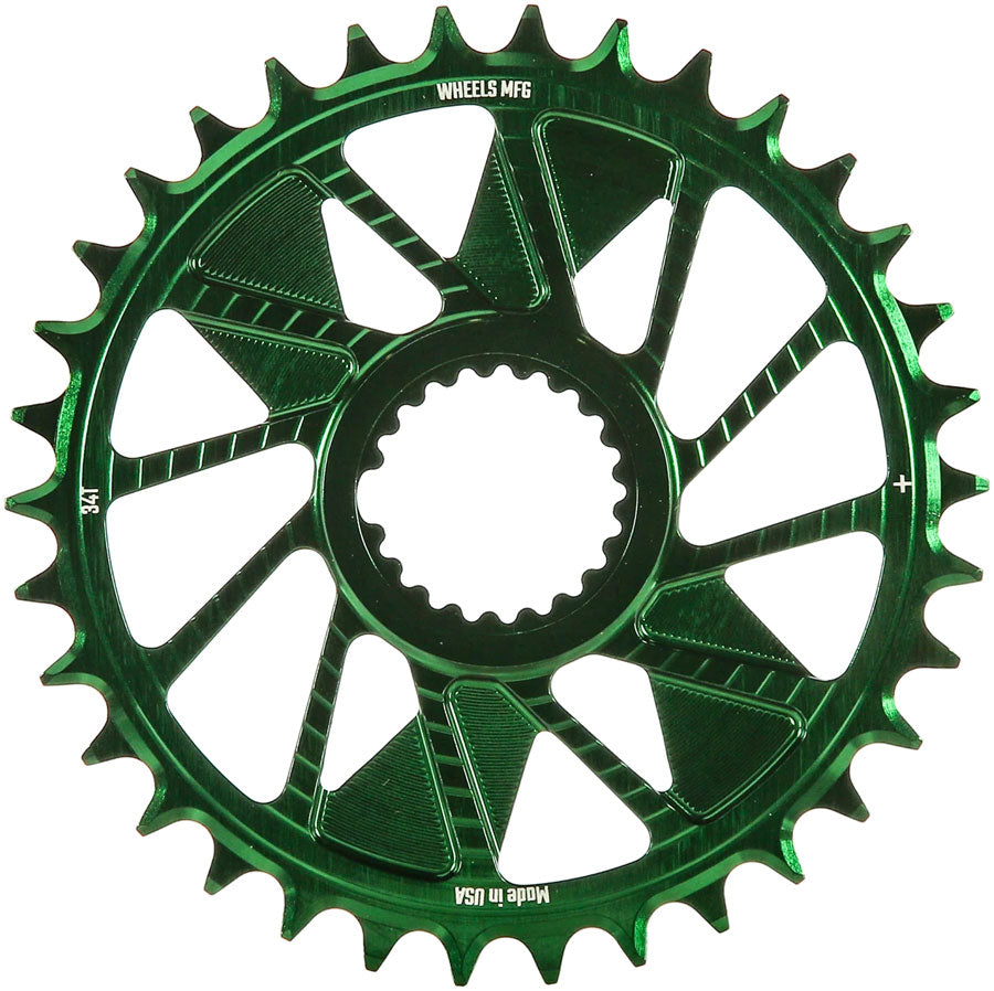 Wheels Manufacturing Direct Mount Chainring - 34t Shimano Direct Mount 1.5mm Inboard Offset HG+ Chain Compatible Green