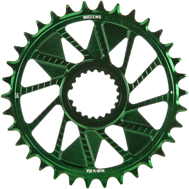 Wheels Manufacturing Direct Mount Chainring - 34t Shimano Direct Mount 1.5mm Inboard Offset HG+ Chain Compatible Green