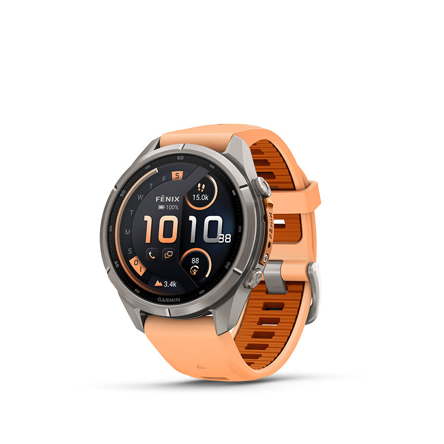 Garmin fenix 9 Pro inReach 43mm Watch Watch Color: Titanium Wristband: Shell Pink/ Autumn Orange - Silicone