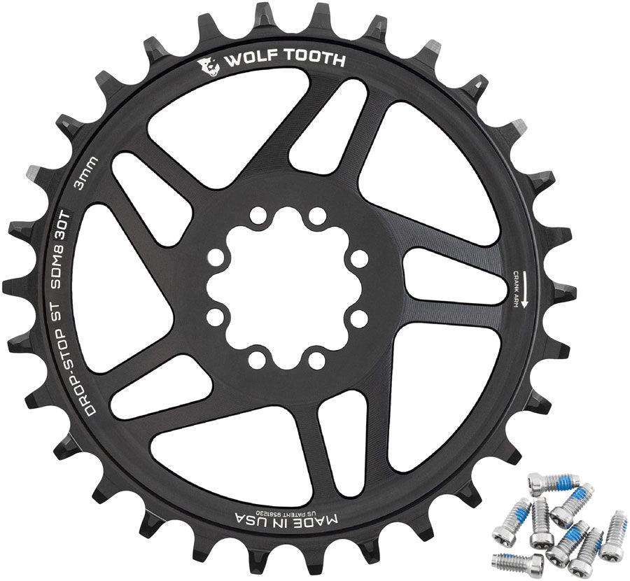 Wolf Tooth Direct Mount Chainring - 30t SRAM 8-Bolt Direct Mount 3mm Offset Drop-Stop ST Requires 12-Speed HG+ Chain BLK