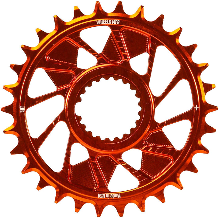 Wheels Manufacturing Direct Mount Chainring - 30t Shimano Direct Mount 1.5mm Outboard Offset HG+ Chain Compatible Orange