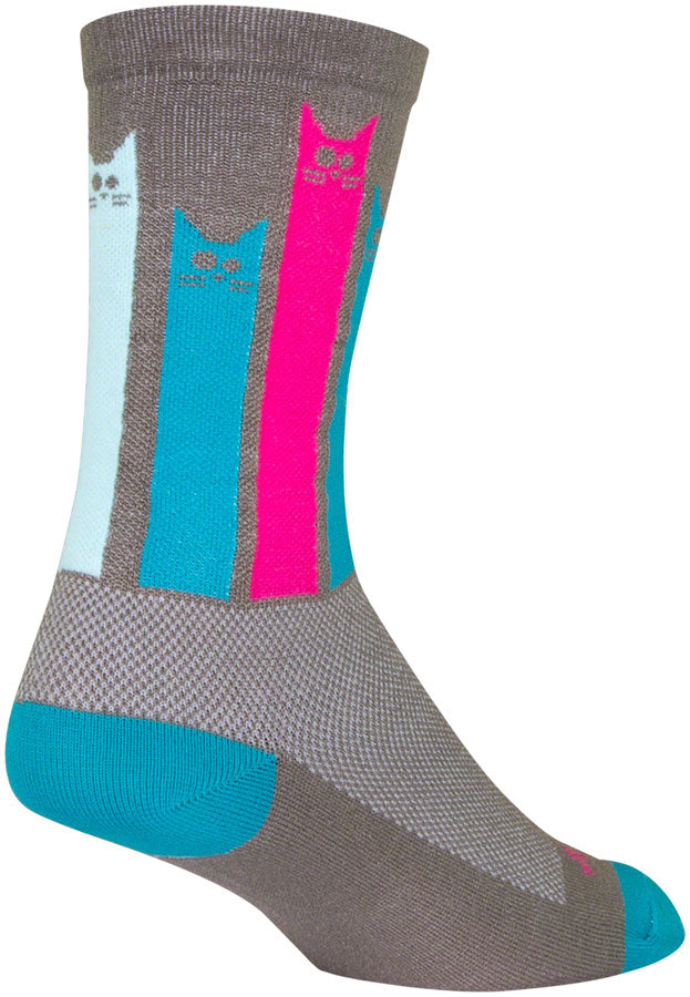 SockGuy Crew Felines Socks - 6" Gray/Pink/Teal Large/X-Large