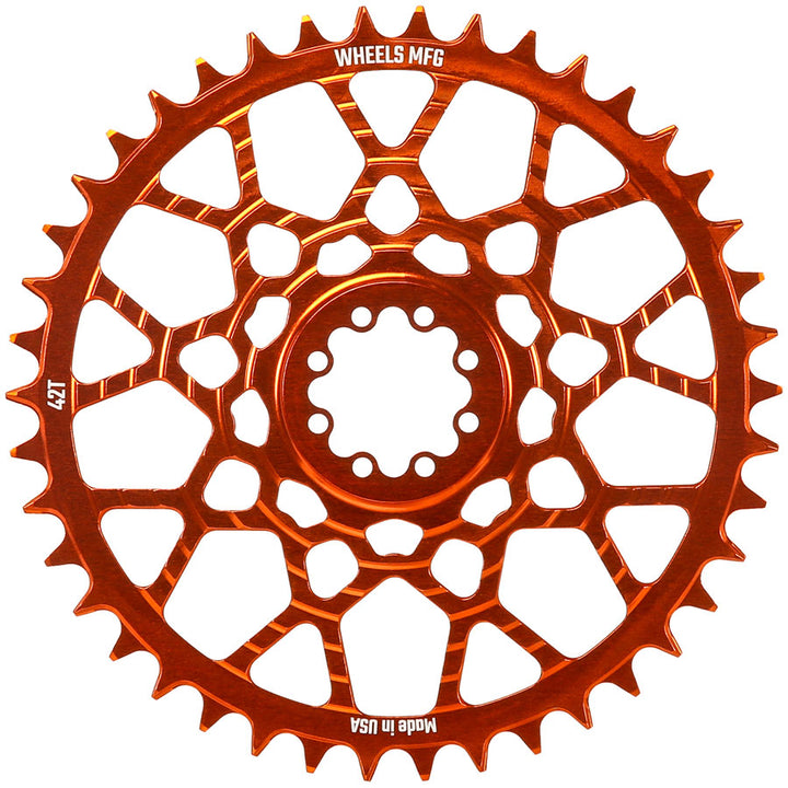 Wheels Manufacturing Gravel Direct Mount Chainring - 42t SRAM 8-Bolt Direct Mount 6.5mm Inboard Offset T-Type Chain Compatible Orange