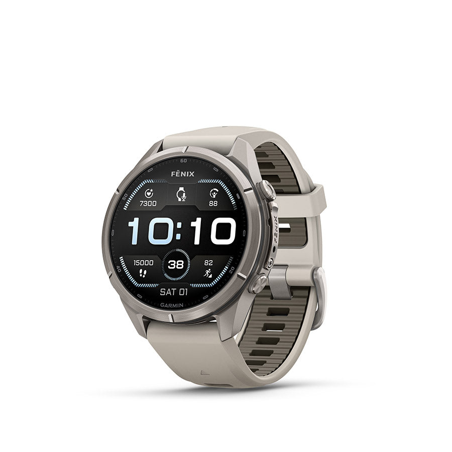 Garmin fenix 9 Pro 43mm Watch Watch Color: Titanium Wristband: Grey/ Dark Sandstone - Silicone