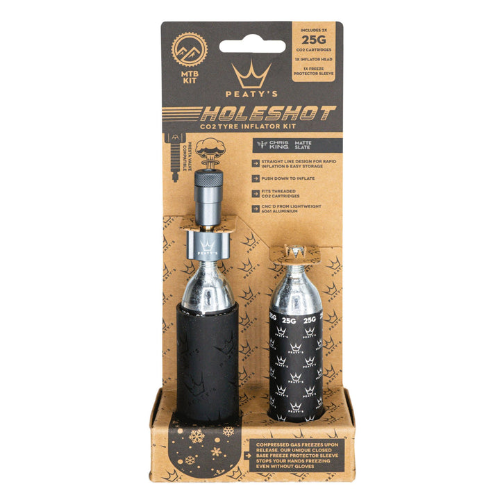 Peaty's Holeshot CO2 MTN Tire Inflator w/CartridgesSilver 